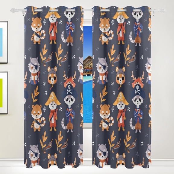 Pirate Raccoons Leaves Curtains Black Out 72 Inch Length Curtains for Sliding Glass Doors Bedroom Living Room 2 Pack