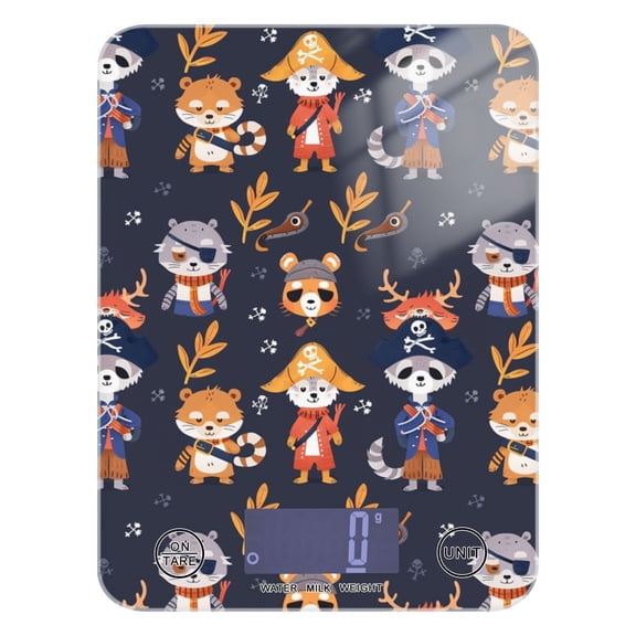 Pirate Raccoons Leaves Food Scale Digital Kitchen Scale Waterproof Tempered Glass Tare Function 11 lb for Baking Cooking Meal Prep