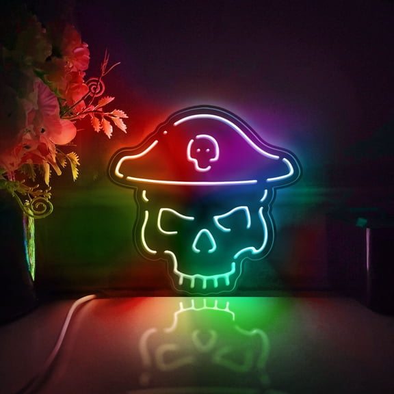 Pirate Roger Led Light Box, Dimmable Neon-Like Light Signs USB Power for Wall Decor Bedroom Decoration, Color Flow Effect (WxH) 16"x15"