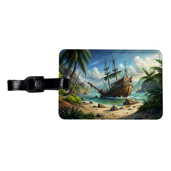 Pirate Sailing Ship Shipwreck Faux Leather Travel Luggage Tag