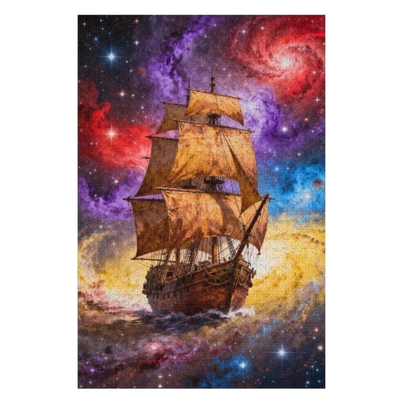 Pirate Ship 1000 Piece Jigsaw Puzzles for Adults Starry Ocean Background Art Jigsaw Puzzle Colorful DIY Puzzles for Home Decoration Gifts Family Puzzle Perfect for Game Nights