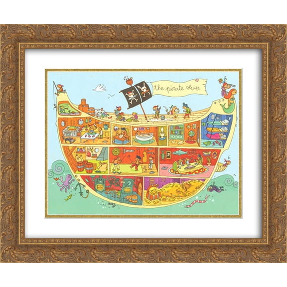 Pirate Ship 2x Matted 24x20 Gold Ornate Framed Art Print by Joelle Dreidemy