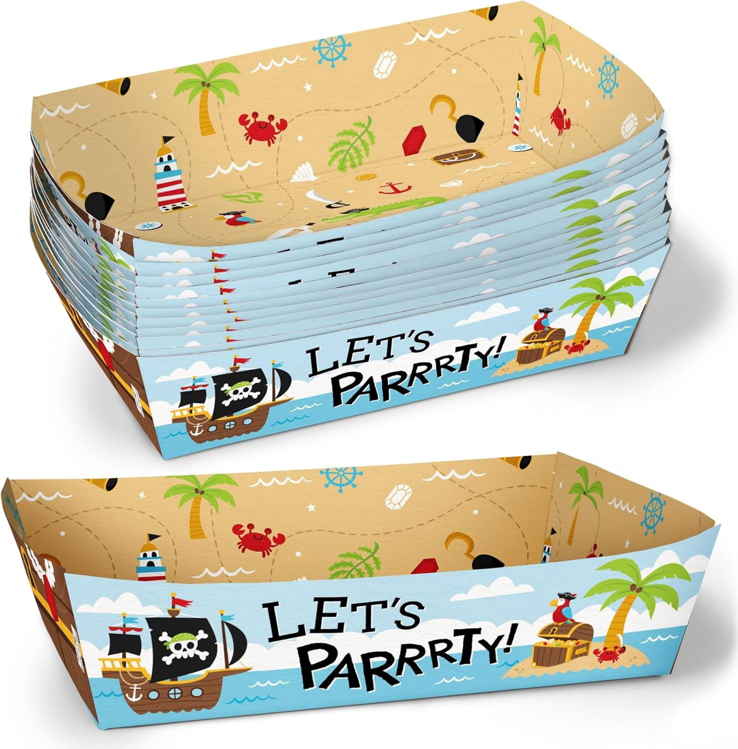 Pirate Ship Adventures Party Paper Food Trays, Disposable Food Boats ...