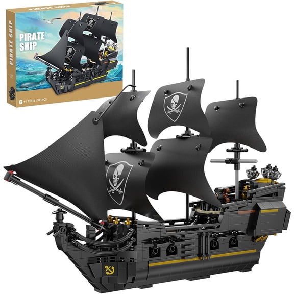 Pirate Ship Building Blocks Sets,MOC Black Pearl Ship Building Toys,Pirate Boat Collectible Display for Home or Office Decor,Valentine Day Birthday Gift for Adults & Boys 8-14(921Pcs)
