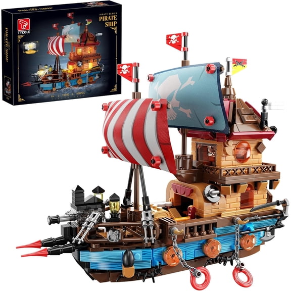 Pirate Ship Building Kit (916 Pcs) with LED Lights - Standard Brick - Compatible Creative Pirate Toy Model - Ideal Gift for Kids, Teens, Adults & Boys Ages 8-12 (Birthday/Christmas/Party)