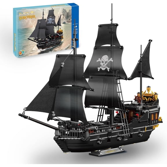 Pirate Ship Building Kit, Black Pearl Caribbean Pirate Ship Mini Building Block Sets, Collectible Display Model, Nautical Decor & Gift, Not Compatible with Lego Pirate Ship Set, 1424 PCS