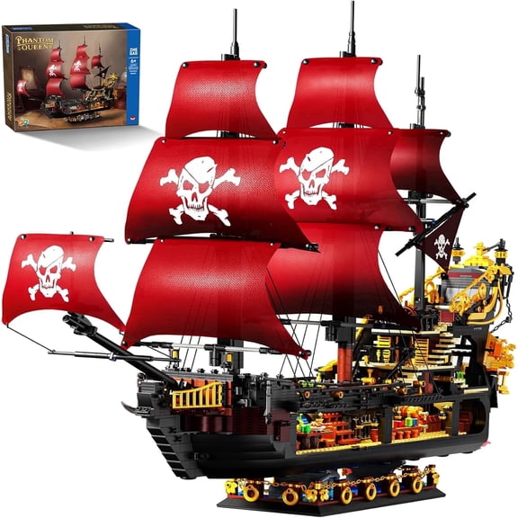 Aasimar Pirate Series Red Ship Building Kit, Queen Anne's Revenge Pirate Ship Mini Building Block Sets for Adults, Construction Toys (3399 Pcs)