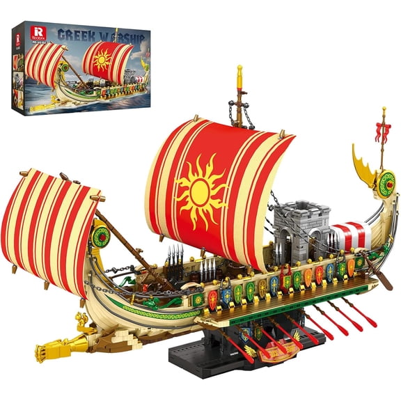 Pirate Ship Building Set, Military Greek Warship 66102, Classic Ancient Greek Battleship, Collection Display Pirate Ship Toy Set,2982 PCS