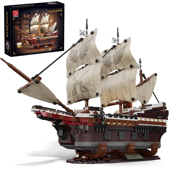 Pirate Ship Building Set with Lights - Mayflower Ship Model Toy,Great Home&Office Decoration for Pirates Fans,(2076PCS)