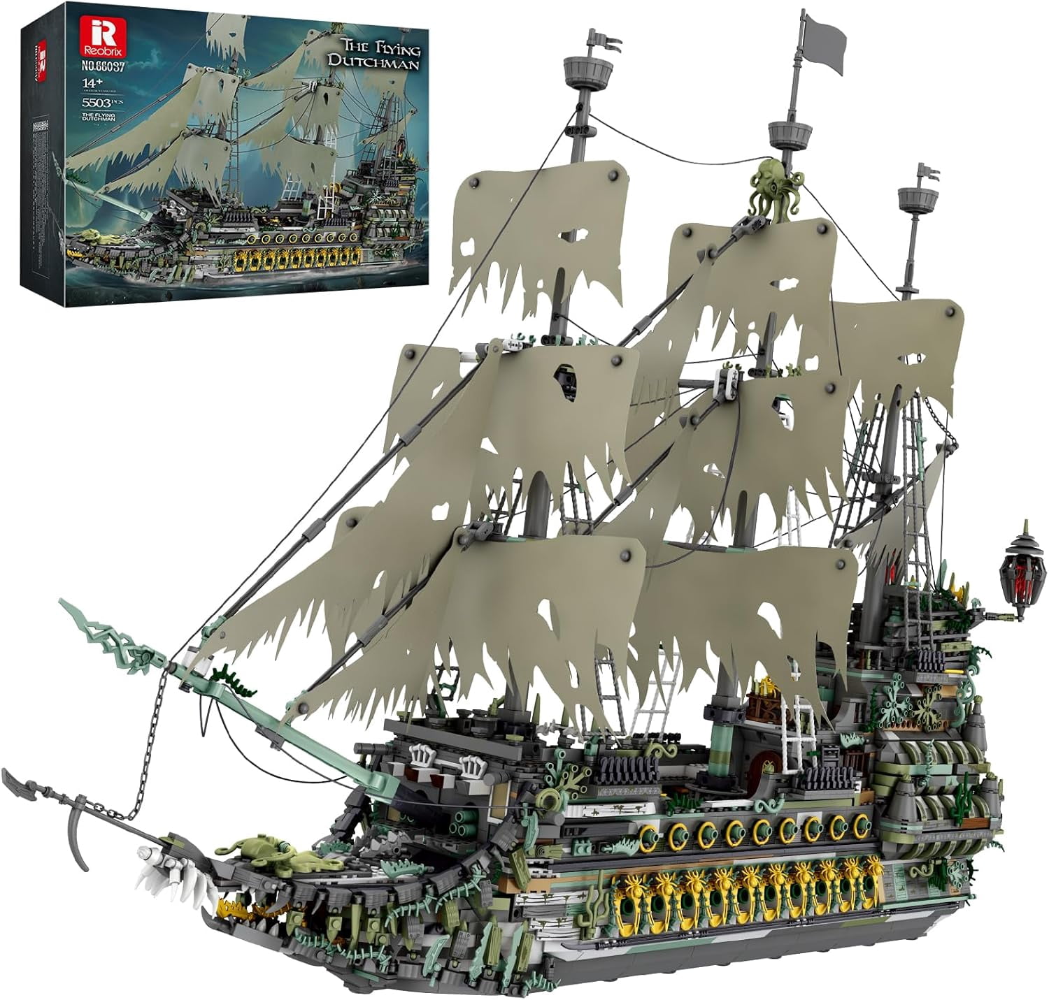 Pallets Moc Pirate Ship Building Sets, MOC Flying Dutchman Model Toy Boat,Green ...