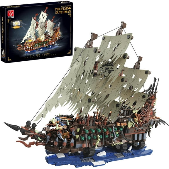 Pirate Ship Building Sets with Lights, MOC Flying Dutchman Model Toy Boat, Ghost Ship Building Blocks Sets(2159Pieces)