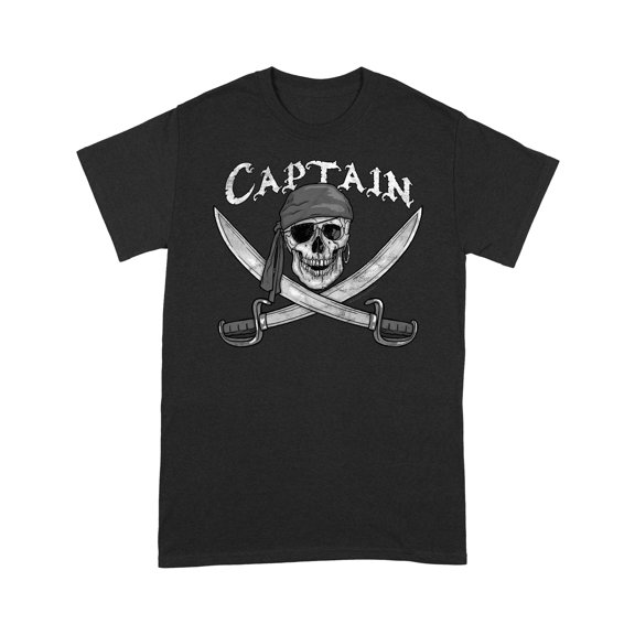 Pirate Ship Captain Skull & Cutlasses Jolly Roger T-Shirt