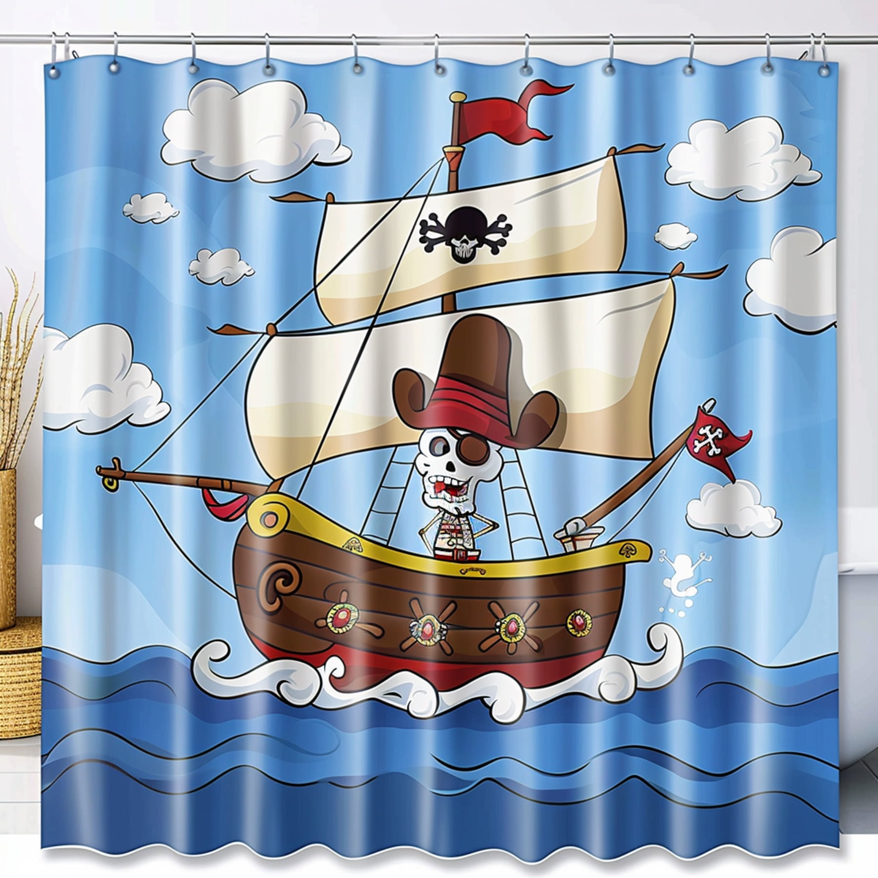 Pirate Ship Cartoon Bathroom Decor Ocean Theme Children's Sea