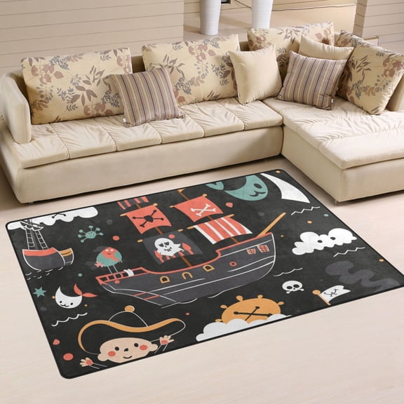 Pirate Ship Child Area Rug Washable Floor Carpet Mat 60 x 39 inch for Bedroom Living Room Kids Room Home Decor