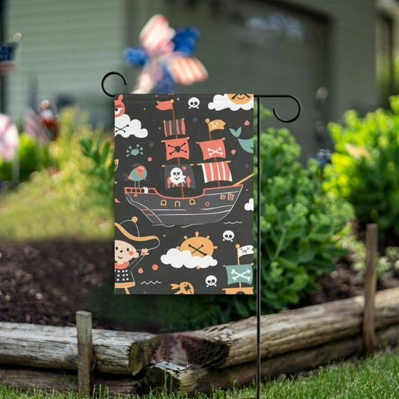 Pirate Ship Child Garden Flag Double Sided Outdoor Banners for Courtyard Outdoor Lawn Farmhouse Holiday Decorations