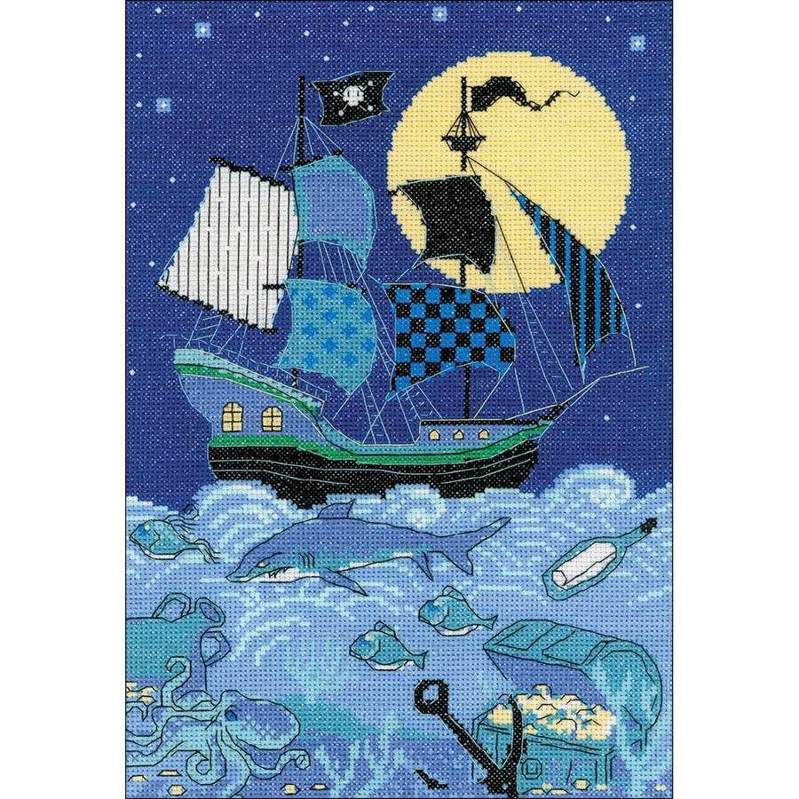 Pirate Ship Counted Cross Stitch Kit, 8.25" x 11.75", 14 Count