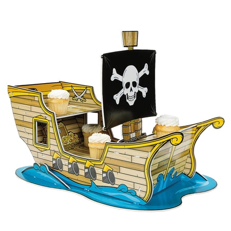 Fun Express - Pirate Ship Cupcake Holder for Birthday - Party Supplies - Serveware & Barware - Misc Serveware & Barware - Birthday - 1 Piece