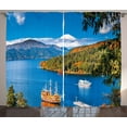 thumbnail image 1 of Ambesonne Pirate Ship Curtains 2 Panel Set, Lake Ashi in Japan, 108" x 63", Green Blue Orange, 1 of 3