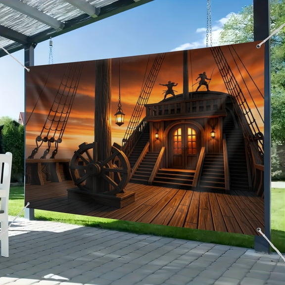 Pirate Ship Deck Backdrop Fabric Vintage Sailboat Wooden Battleship Background Halloween Pirate Theme Birthday Party Decorations Kids Adults Photo Booth