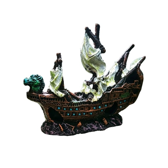 Pirate Ship Fish Tank Decoration Resin Aquarium Ornament With Broken Sails For Fish And Shrimp Hiding 1 Count
