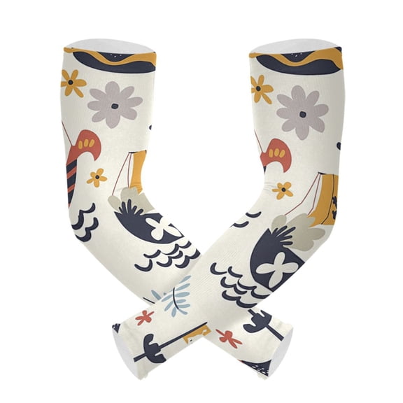 Pirate Ship Flowers Leaves Gardening Sleeves UV Sun Protection Cooling Arm Sleeves Anti-Scratch Farmers Sleeves for Women Men