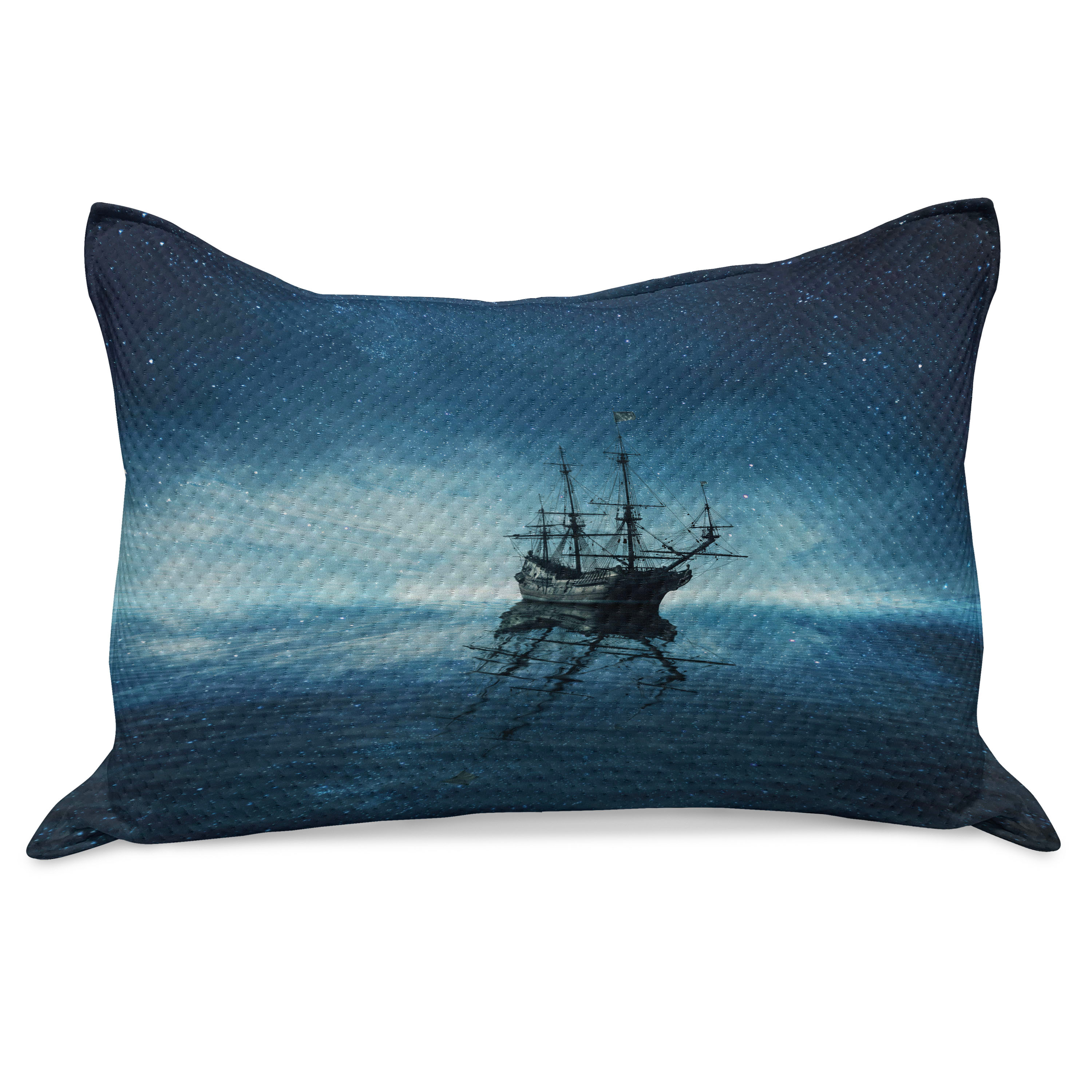 Pirate Ship Knitted Quilt Pillowcover, Vessel on Dark Night Sea Starry ...