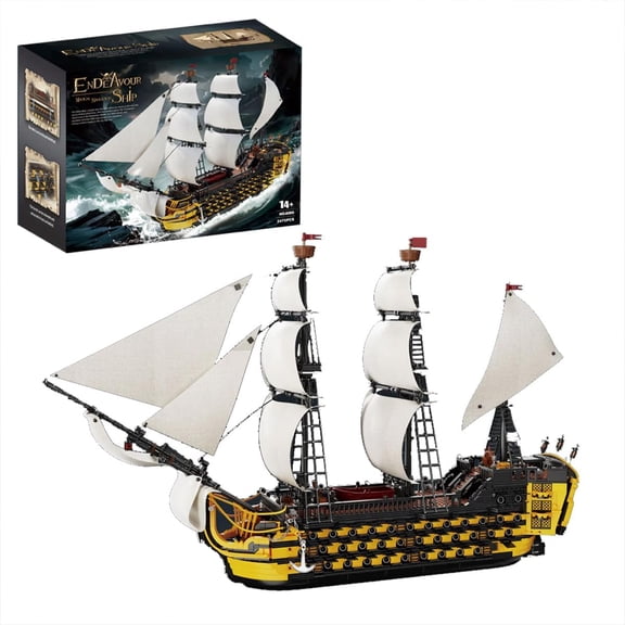 Pirate Ship Model Building Set Length 84cm, Movie Themed Scenes with Sail Cannons & Movable Parts, 2475pcs