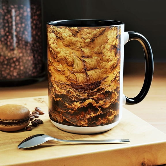 Pirate Ship Mug: Stormy Sea Nautical Coffee Cup - Maritime Decor