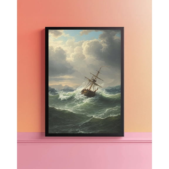 Pirate Ship Ocean Storm Nautical Sea Dark Aesthetic Vintage Maritime Decor for Dorm Frat Room, Unframed Poster
