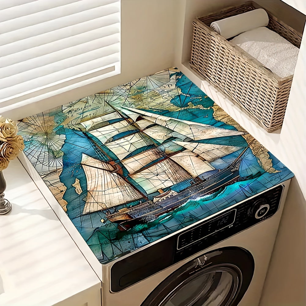 Pirate Ship Pattern,Washing Machine Dust Cover Mat, Kitchen Accessories,Non-Slip, for Laundry Bathroom Home Decor, Room Decor