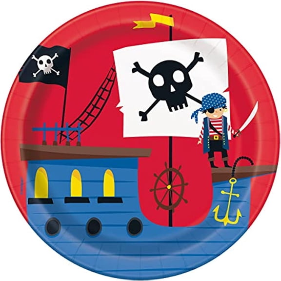 Pirate Ship Round Paper Dessert Plates (8 Pcs) -1 Pack