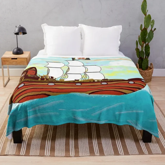 Pirate Ship Sailing the Ocean Throw Blanket St Cute Retros Blankets