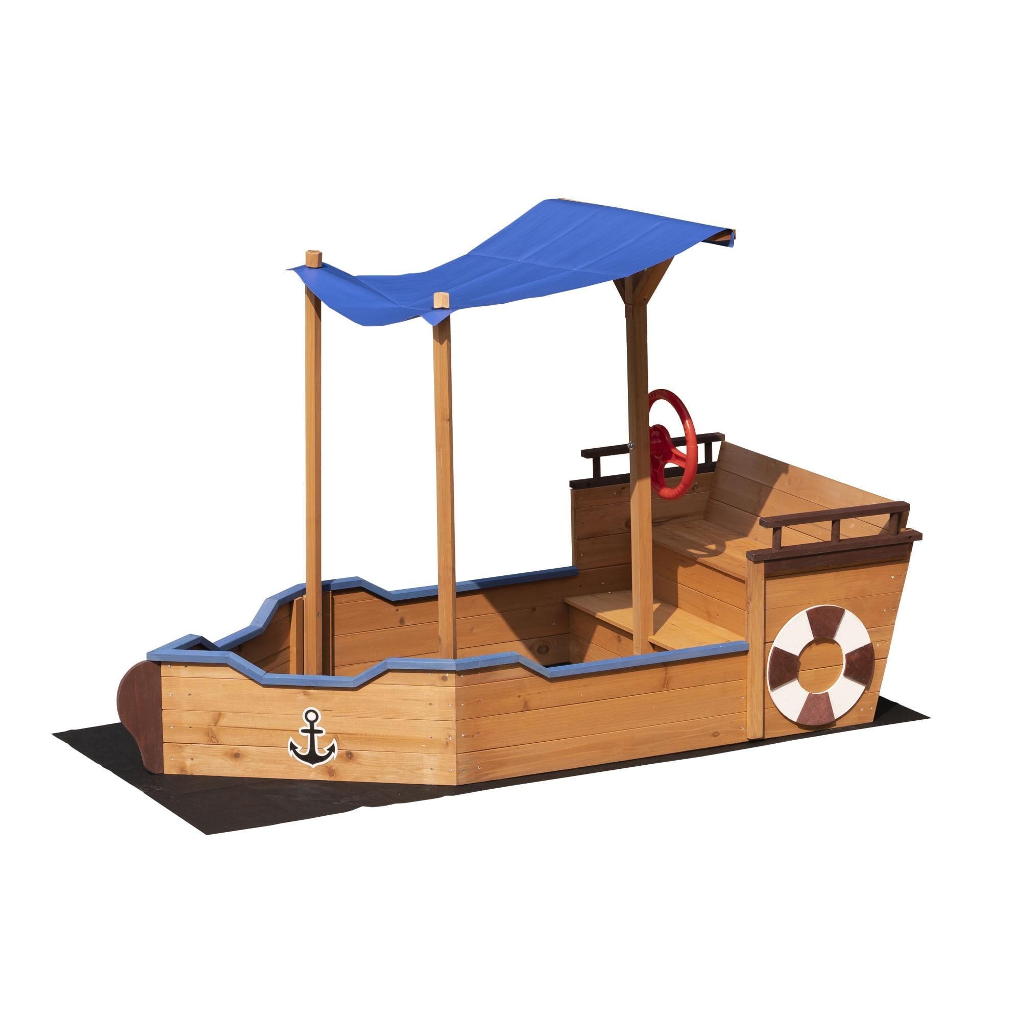 Pirate Ship Sandbox for Kids with Cover and Storage Bench - 31.0 ...