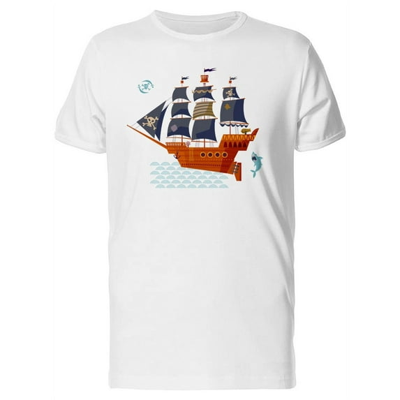 Pirate Ship & Shark T-Shirt Men -Image by Shutterstock, Male 4X-Large
