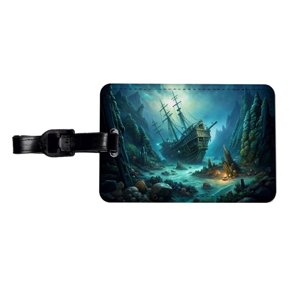 Pirate Ship Shipwreck Under The Ocean Faux Leather Travel Luggage Tag