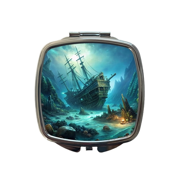 Pirate Ship Shipwreck Under The Ocean Travel Makeup Handbag Purse Small Pocket Compact Mirror