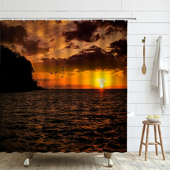 Pirate Ship Shower Curtain Nautical Sailboat Sailing Ocean Sunset Sea Waves Sky Seagulls B