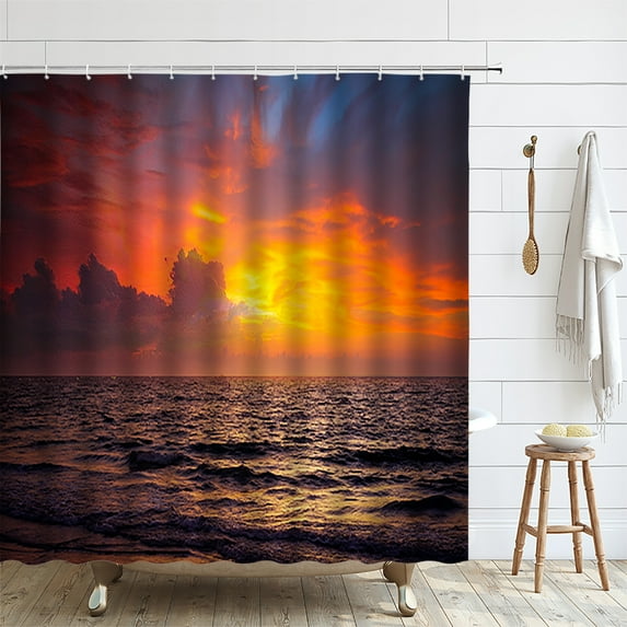 Pirate Ship Shower Curtain Nautical Sailboat Sailing Ocean Sunset Sea Waves Sky Seagulls B