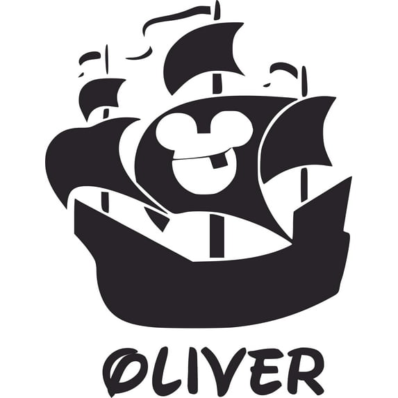 Pirate Ship Silhouette Logo Customized Wall Decal - Custom Vinyl Wall Art - Personalized Name - Baby Girls Boys Kids Bedroom Wall Decal Room Decor Wall Stickers Decoration Size (30x15inch)