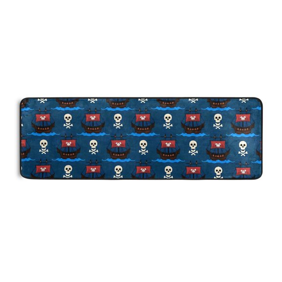 Pirate Ship Skull Pattern Runner Rug 24x72 Inch Cushioned Non Slip Soft Absorbent Floor Mat