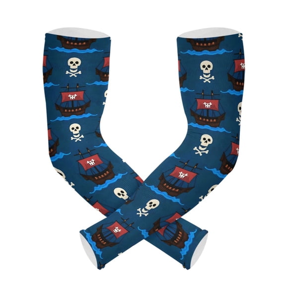 Pirate Ship Skull Pattern UV Protection Cooling Arm Sleeves, Compression Sun Sleeves for Men Women Sports