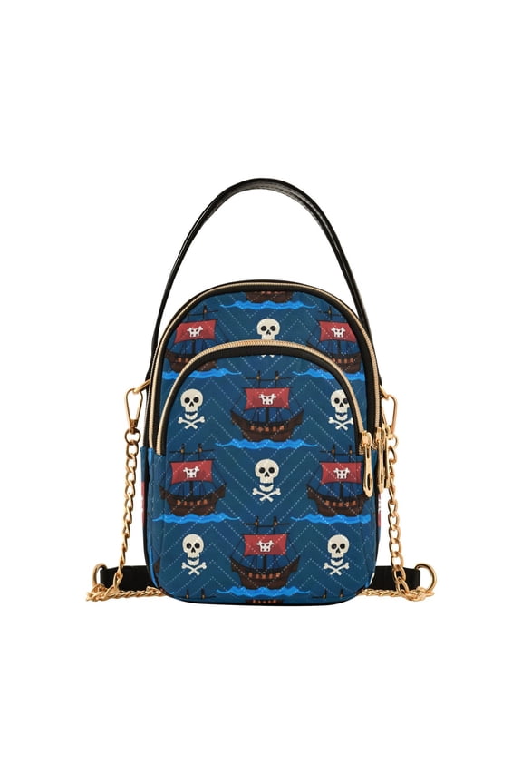 Pirate Ship Skull Pattern Women's Crossbody Handbags Leather Crossbody Bags Fanny Pack Chest Bag for Travel