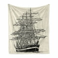 thumbnail image 1 of Pirate Ship Soft Flannel Fleece Blanket, Sailing Boat Detailed Illustration Nautical Maritime Theme Vintage Style Art, Cozy Plush for Indoor and Outdoor Use, 50" x 70", Cream Black, by Ambesonne, 1 of 6