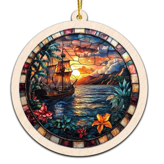 Pirate Ship Stained Glass Suncatcher Ornament Ornament Gift for Family, Friends, Men & Women, Christmas 2025 Keepsake