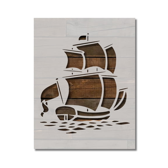 Pirate Ship Stencil Sailing Sail Boat Template Reusable 8.5 x 11 for Painting on Walls, Wood, Etc. By Stencilville