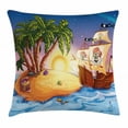 thumbnail image 1 of Pirate Ship Throw Pillow Cushion Cover, Ghost Ship on Exotic Sea Near Treasure Island with Palm Trees and Open Chest, Decorative Square Accent Pillow Case, 18 X 18 Inches, Multicolor, by Ambesonne, 1 of 2