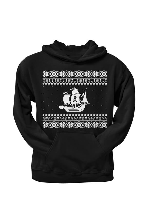 Pirate Ship Ugly Christmas Sweater Black Pullover Hoodie - Small