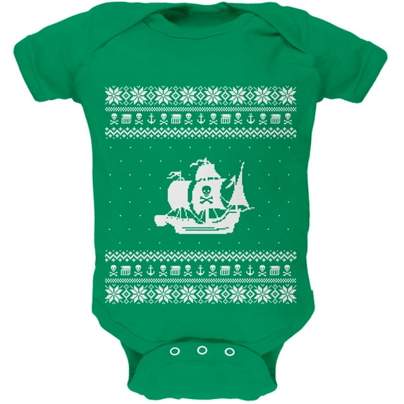 Pirate Ship Ugly Christmas Sweater Green Baby One Piece - 9-12 months