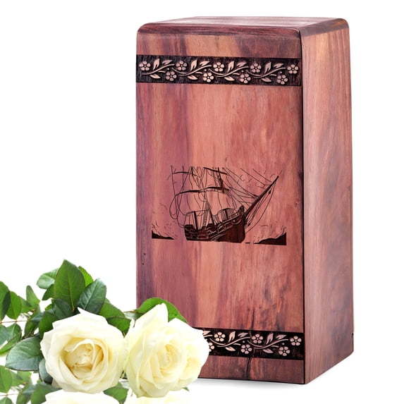 Pirate Ship Urn for Human Ashes Man - Wooden Urns for Women - Cremation Funeral Urns for Dad - Memorial Decorative Keepsake Urns Box - 10Inch, Large Size - Single 1Pcs