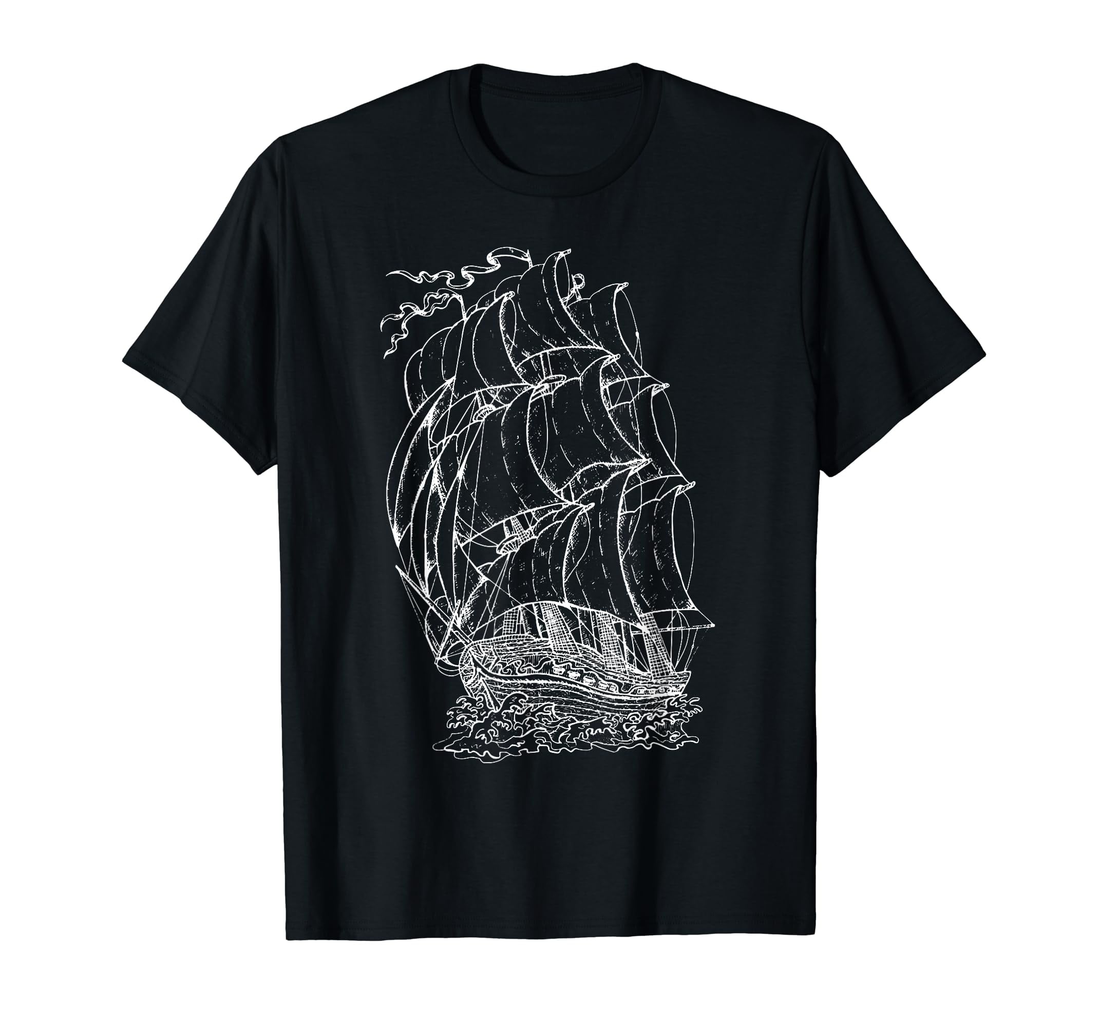 Vintage Pirate Ship T Shirt, Sea Coastline Novelty Cotton Tee Shirt M